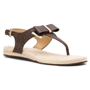 MICHAEL KORS Brown Signature T-STRAP Espadrilles Sandals, women 5M, Big Kids 3.5